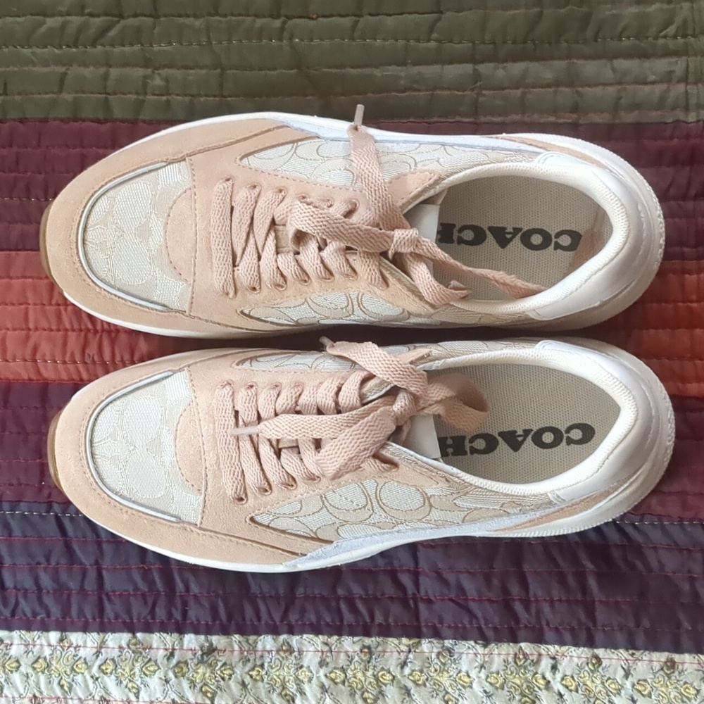 Coach Beige & White Suede Canvas Sneaker